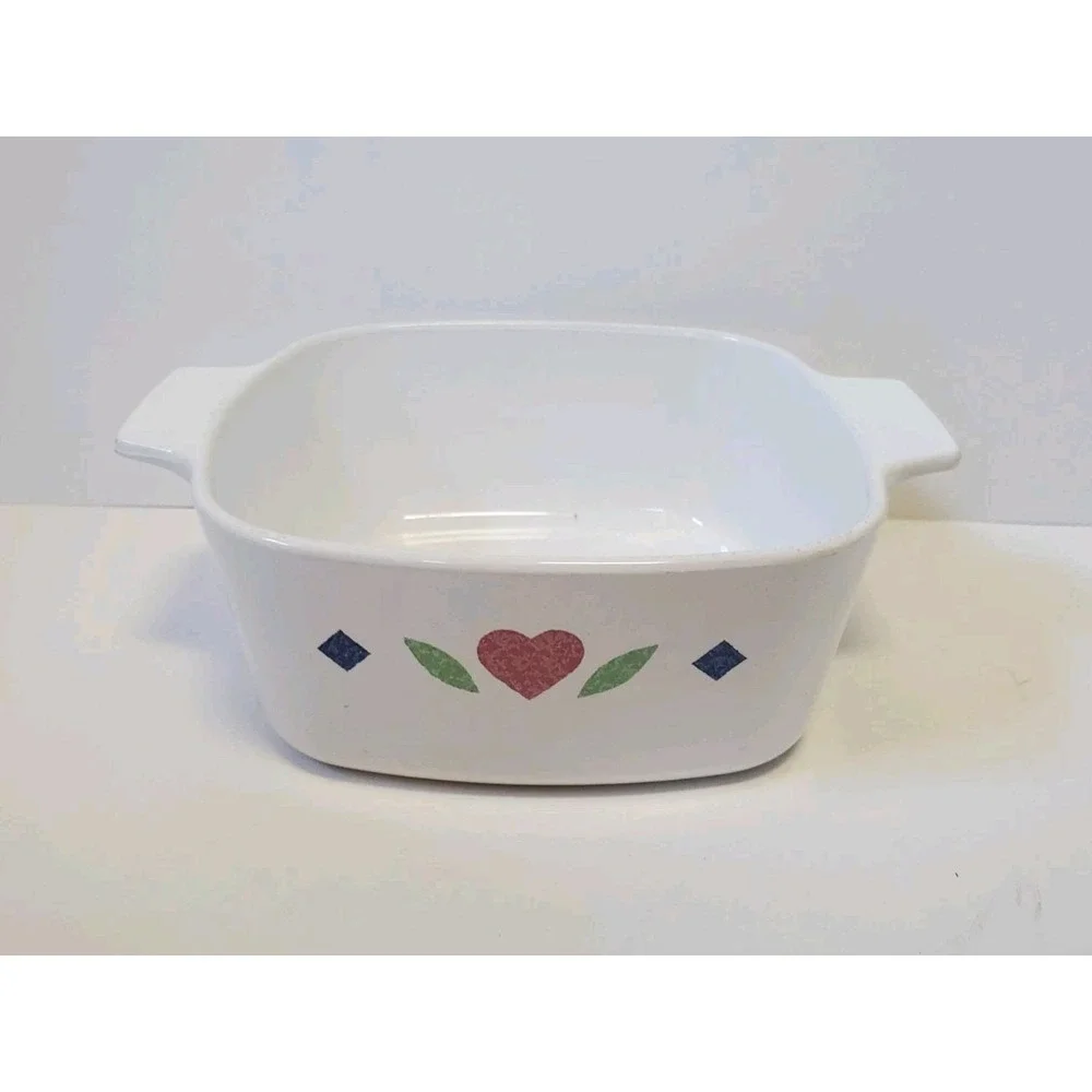 Corning Ware A-1 1/2-B Quilt 1.5 Qt Casserole Red Hearts Blue Diamonds RARE